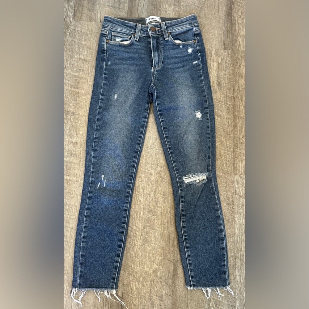PAIGE Distressed Hoxton Ankle Slim Jeans, Denim, Women’s Size 24